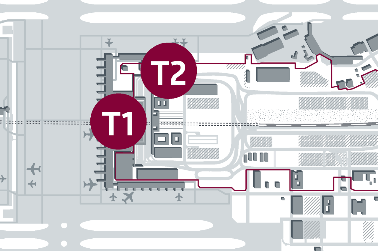 Standort-Karte mit T1 und T2