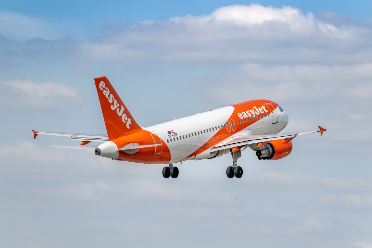 An EasyJet aircraft is flying.