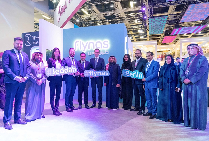 Lots of people at ITB 2024, at the exhibition stand of the airline flynas.