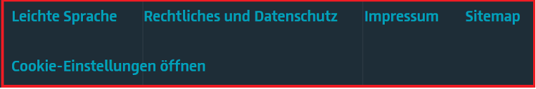 Screenshot mit den Informationen am Ende jeder Seite wie Rechtliches und Datenschutz und Impressum