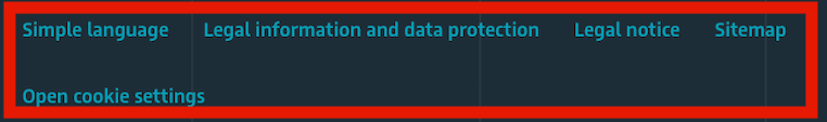 Screenshot with the information at the bottom of each page such as legal and data protection and imprint