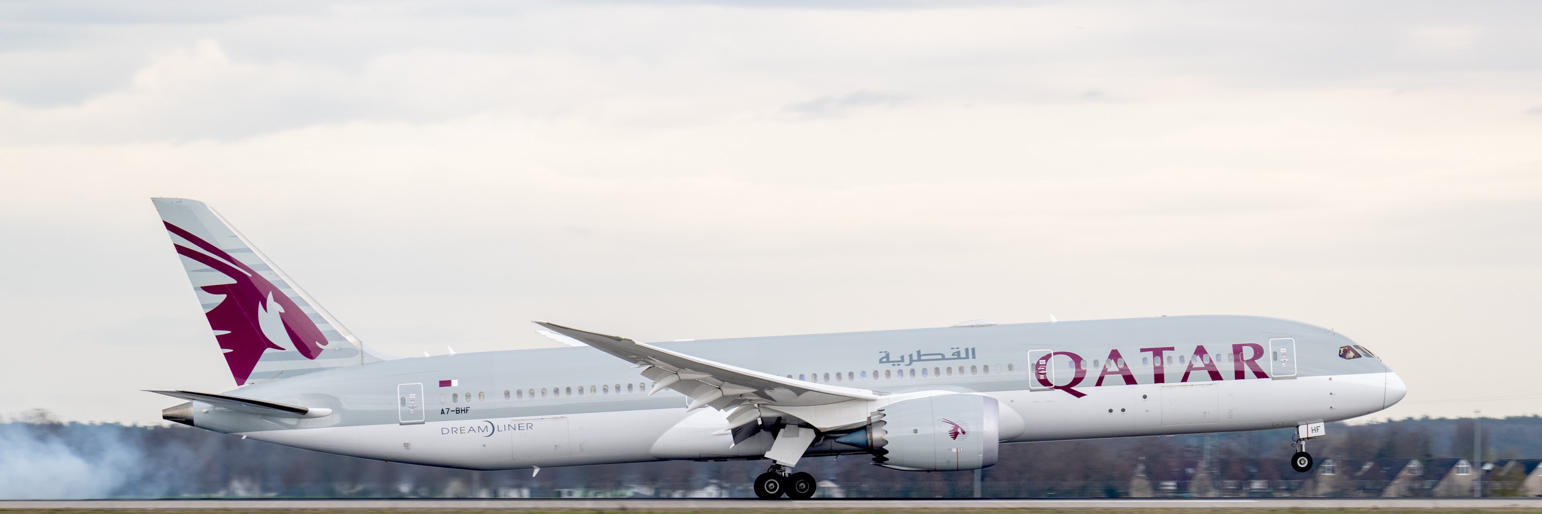 Qatar Airways aircraft lands on the southern runway.