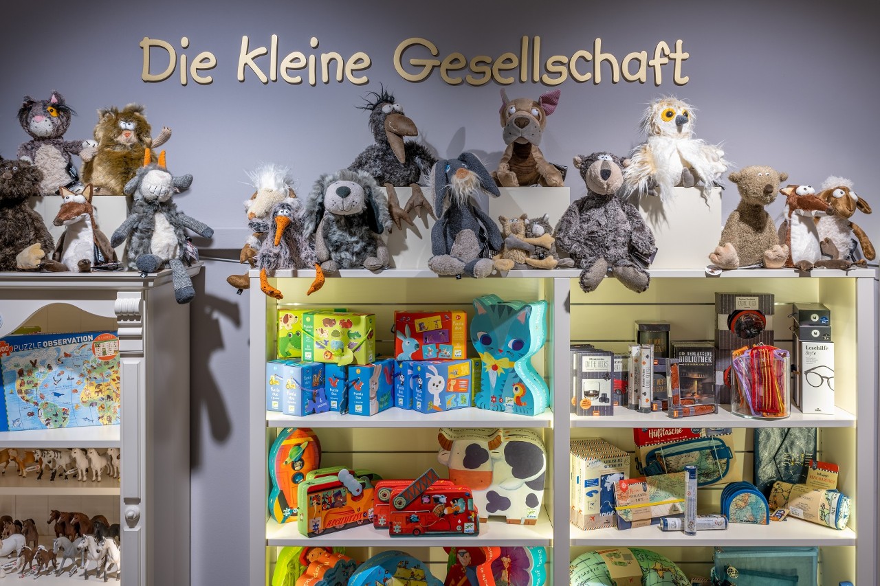 Detailaufnahme von Spielzeug und Plüschtieren.