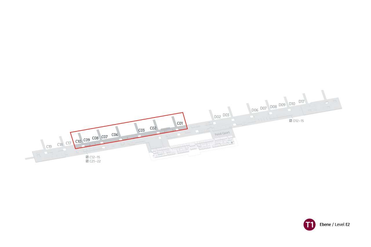 Lageplan Workstation - Terminal 1, Ebene E2, Gates C06/07