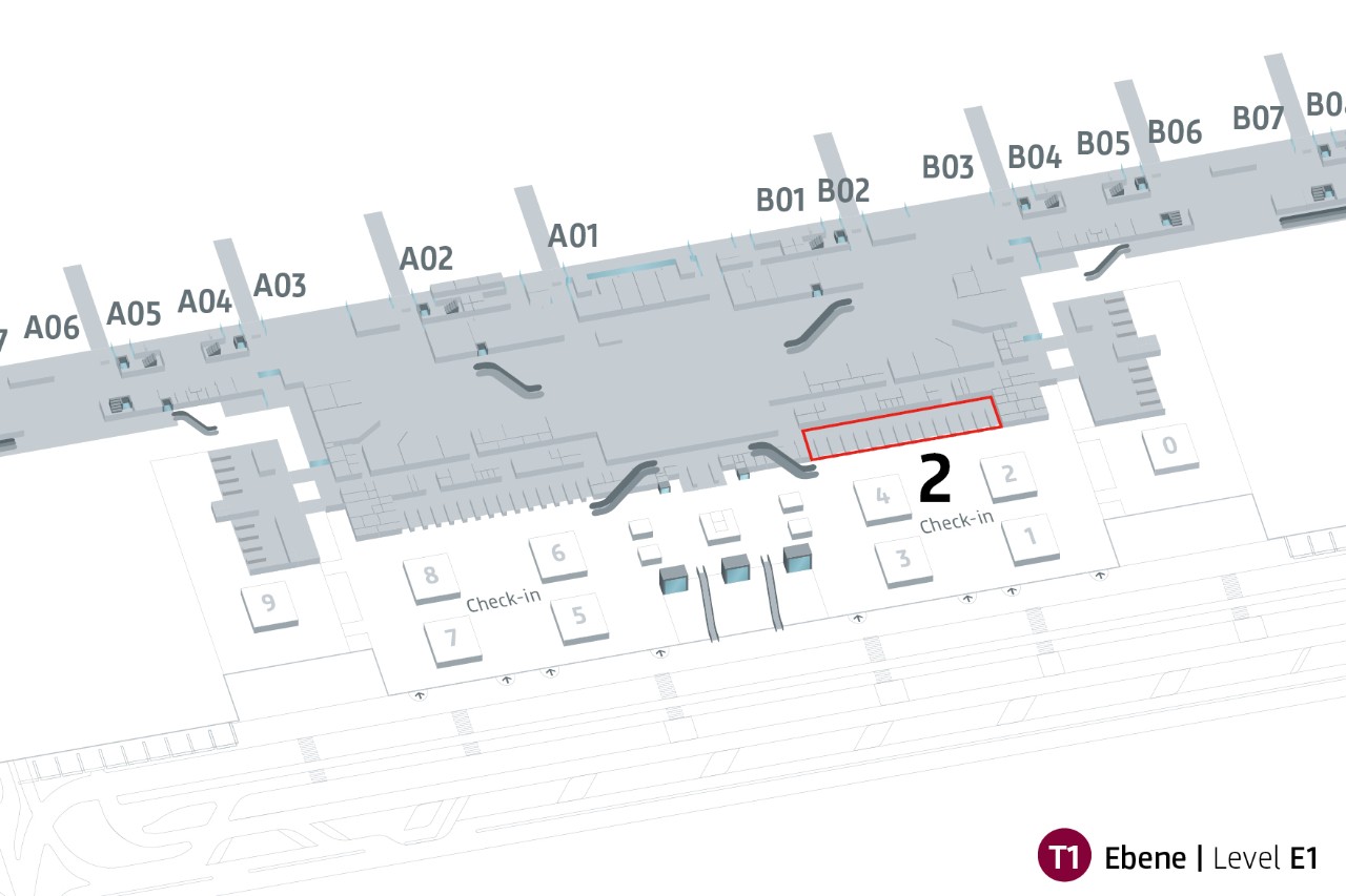 Lageplan Sicherheitskontrolle 2 - Terminal 1, Ebene E1