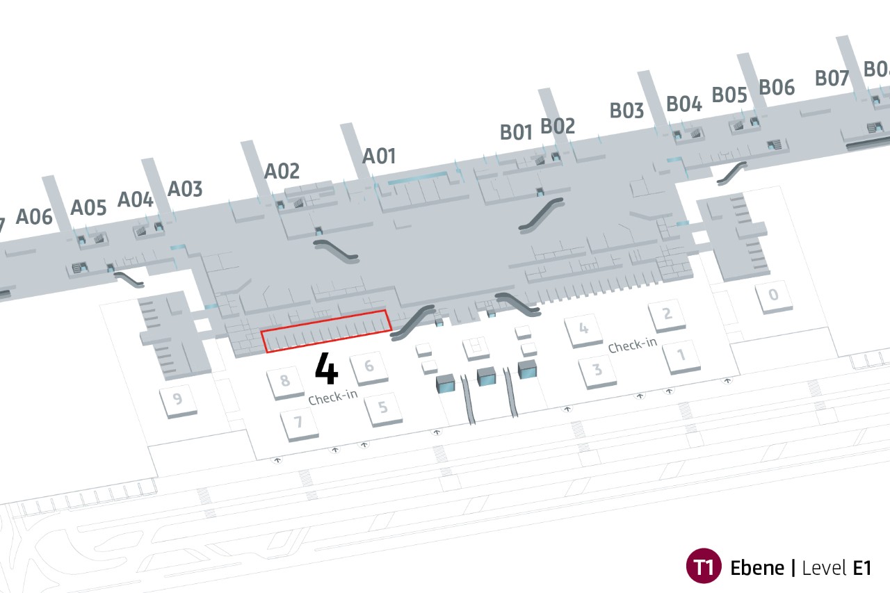Lageplan Sicherheitskontrolle 4 - Terminal 1, Ebene E1