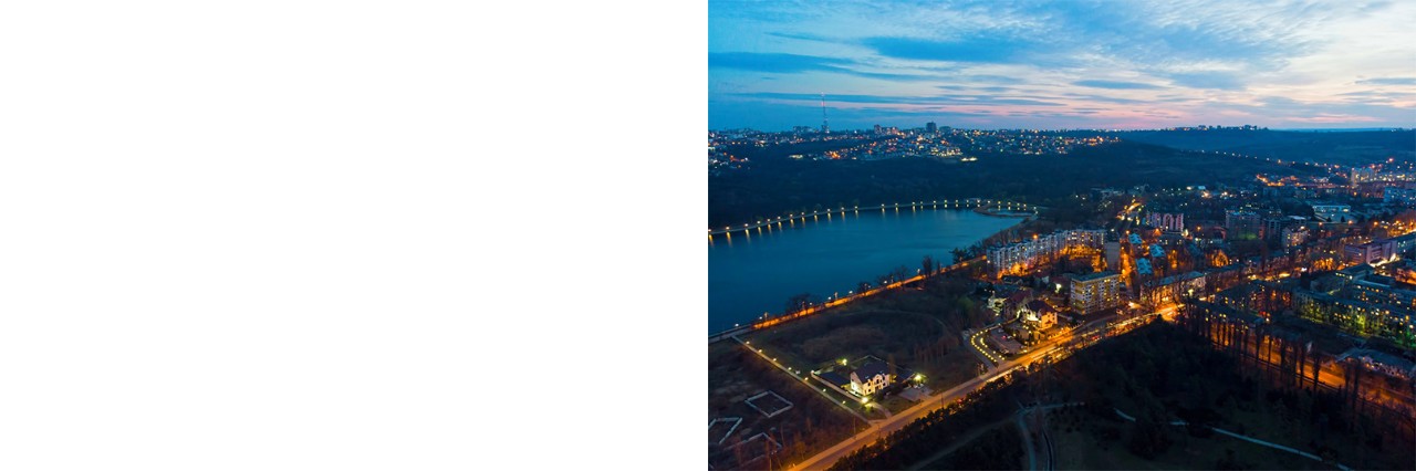 Ausblick auf Chişinău, Fluss und Lichter bei Nacht 