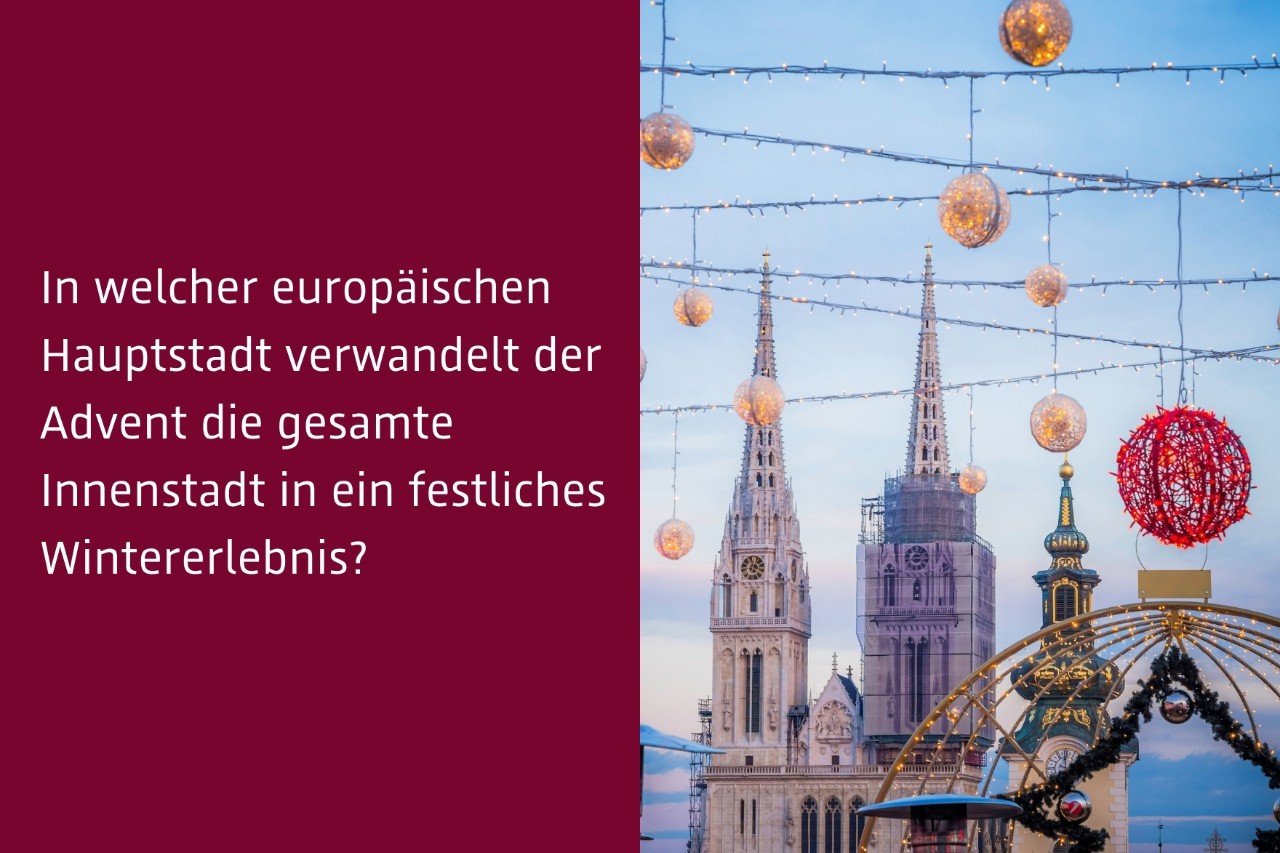 Rätsel zum Gewinnspiel, im Bild zu sehen ist eine Stadt mit weihnachtlicher Dekoration