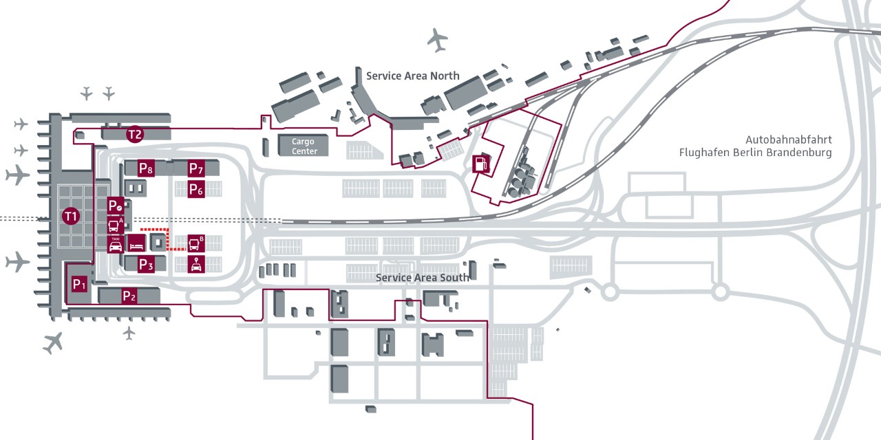 Laufweg vom Terminal 1 zur Bushaltestelle B 