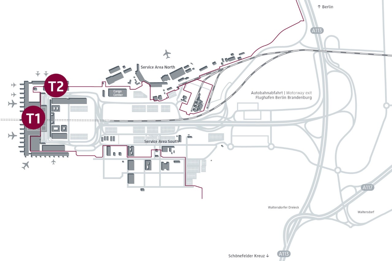 Lageplan mit den Terminal 1 und 2