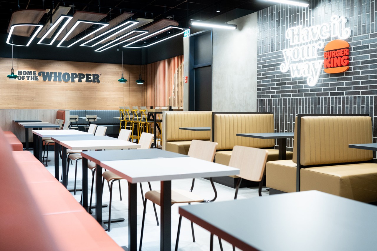 Seating area of the Burger King restaurant. 