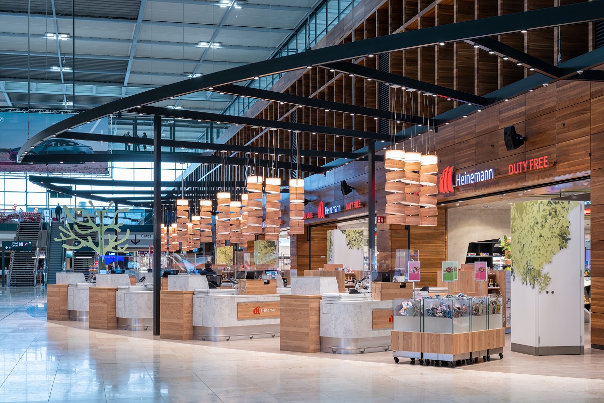 View of the outside area of the Heinemann Duty Free store in the marketplace of Terminal 1.