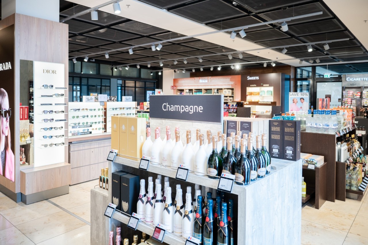 A shelf with champagne.