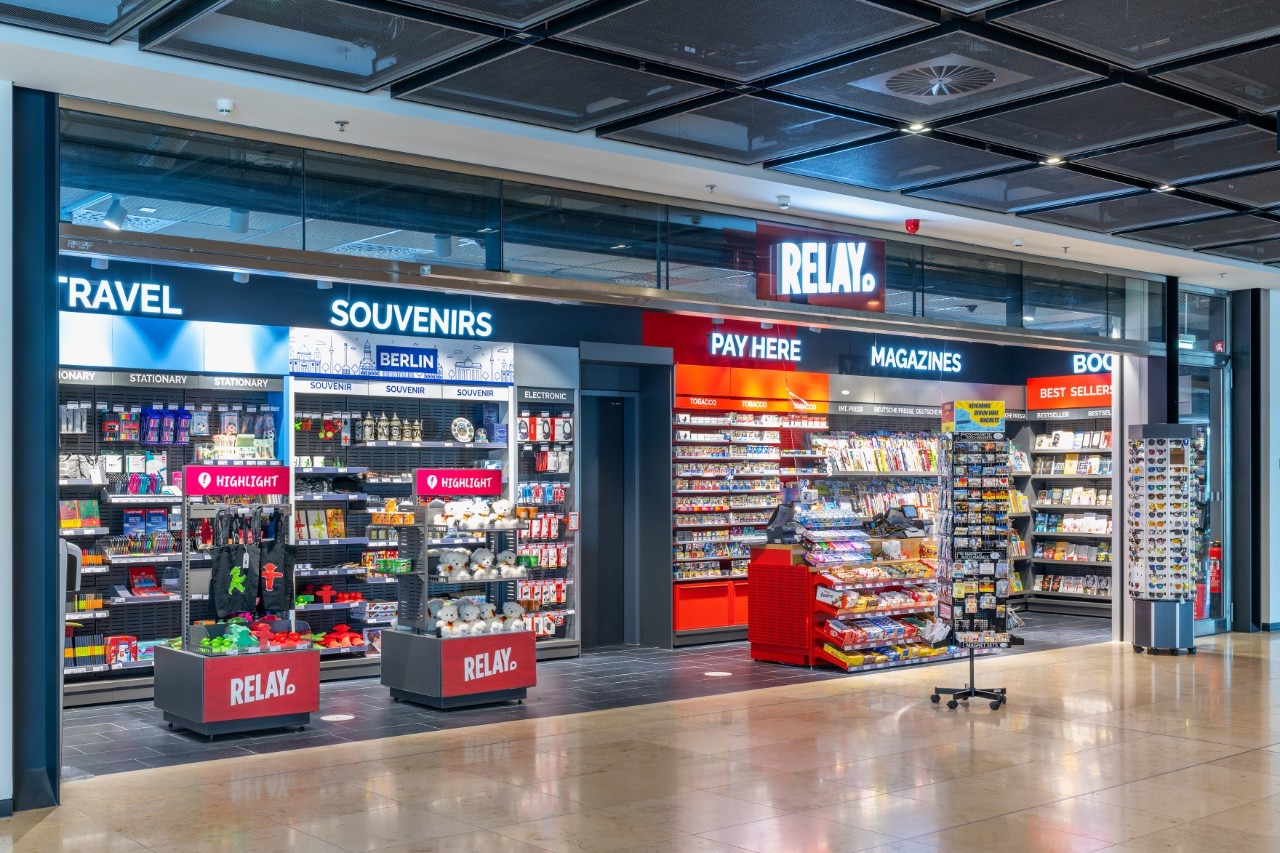 Relay branch with displays and goods.