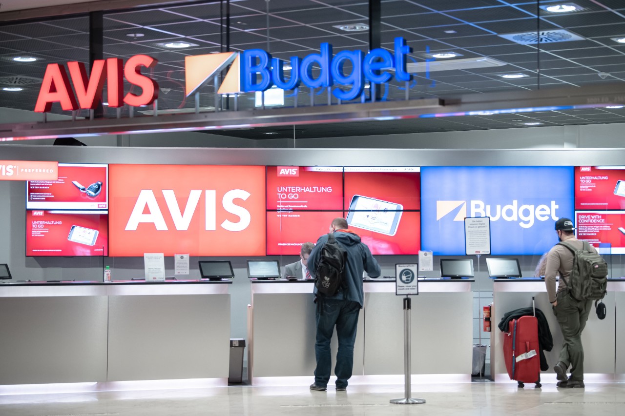 View of the Avis Budget counter from outside.