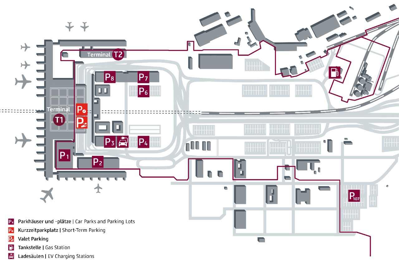 Short-term Parking Map The parking lot is located directly at the drop-off area of Terminal 1.