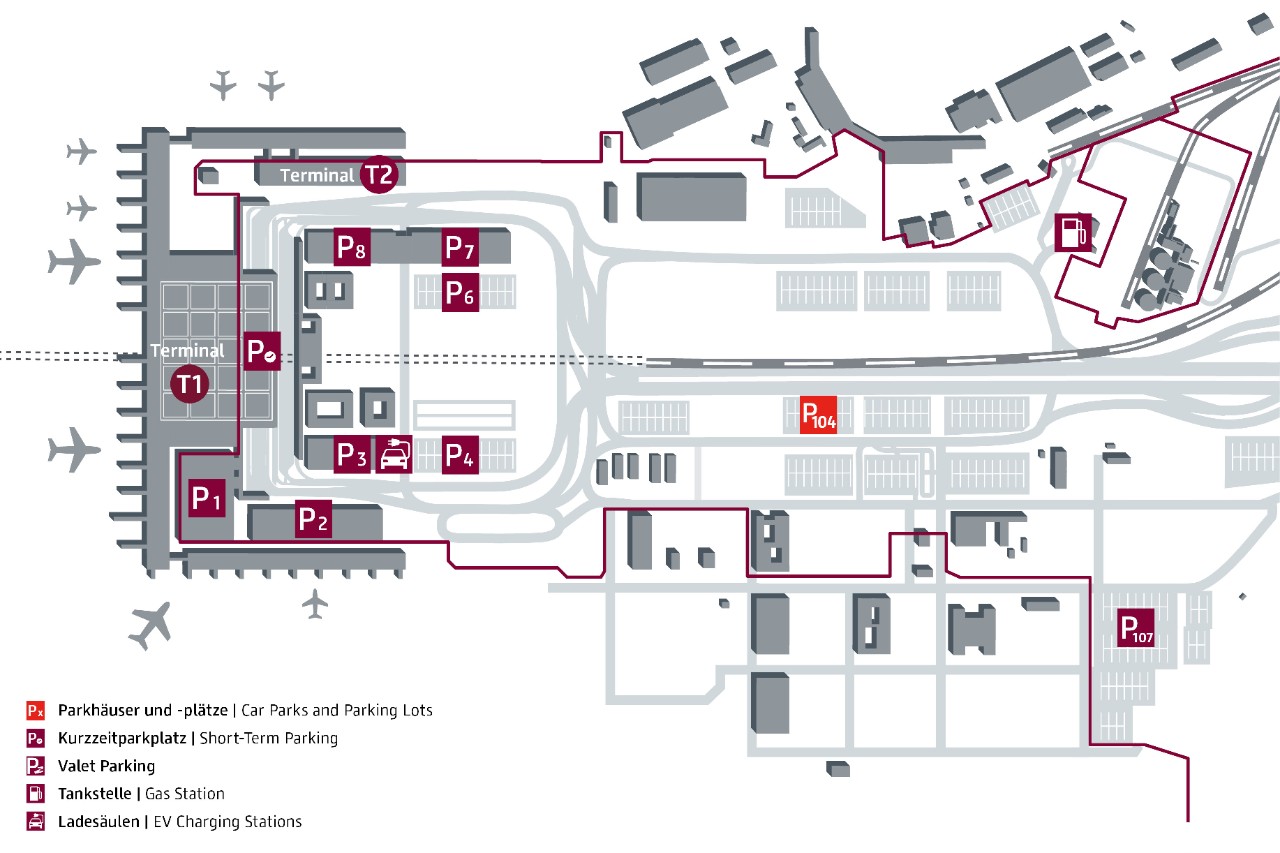 Location map Car park P104 The car park is a little way from the terminals, making it ideal for longer parking periods.