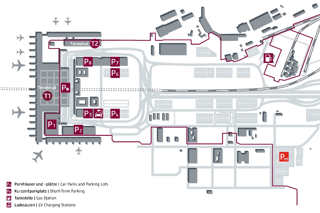 Parking Map P107. The parking lot is a bit farther from the terminals, making it ideal for longer stays.
