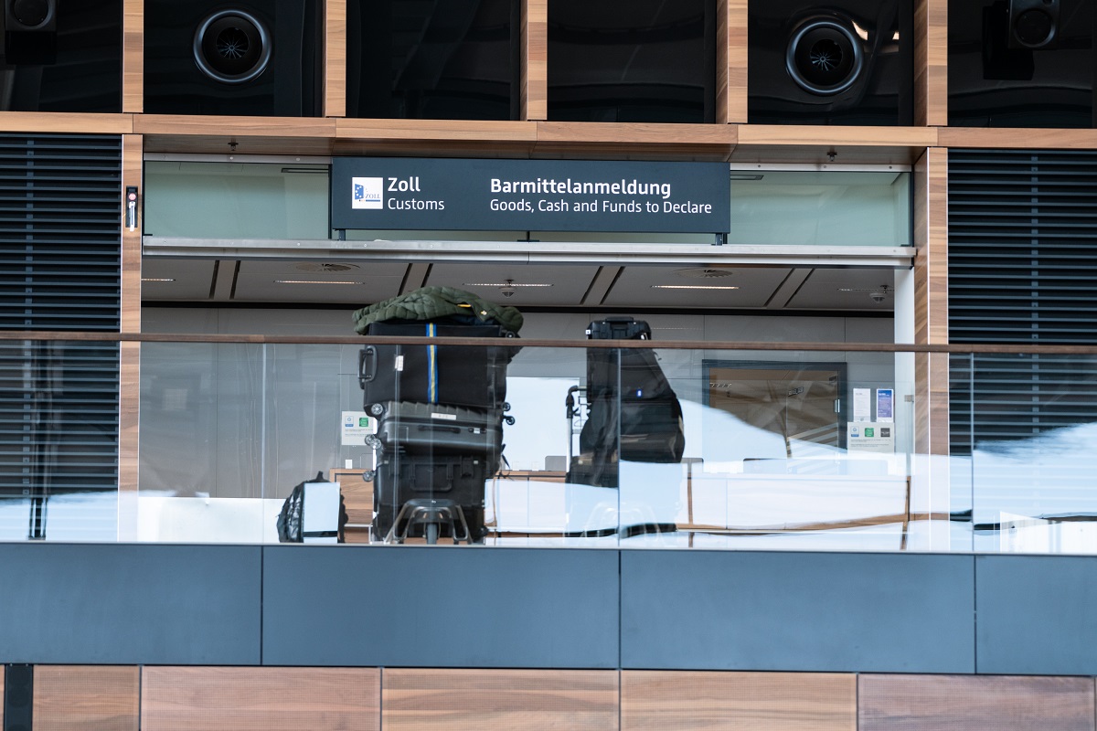 View from below of the customs office in the gallery