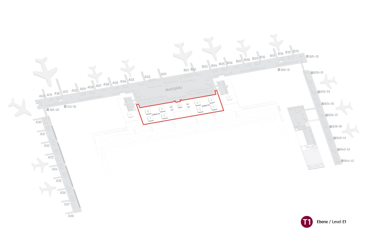 Site plan Customs - Terminal 1, Level E1, Check-in Area