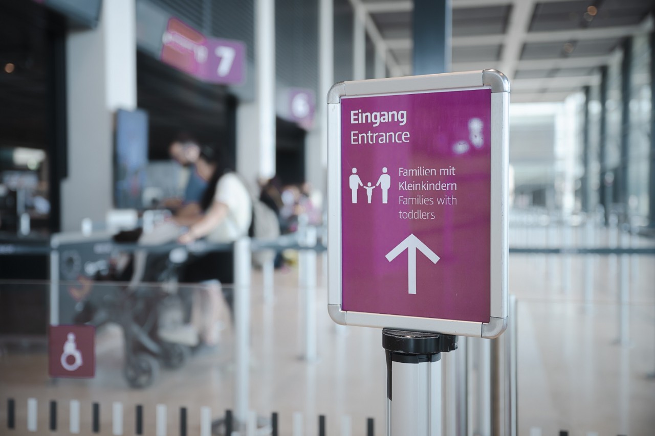 Sign pointing the way to the family security control.