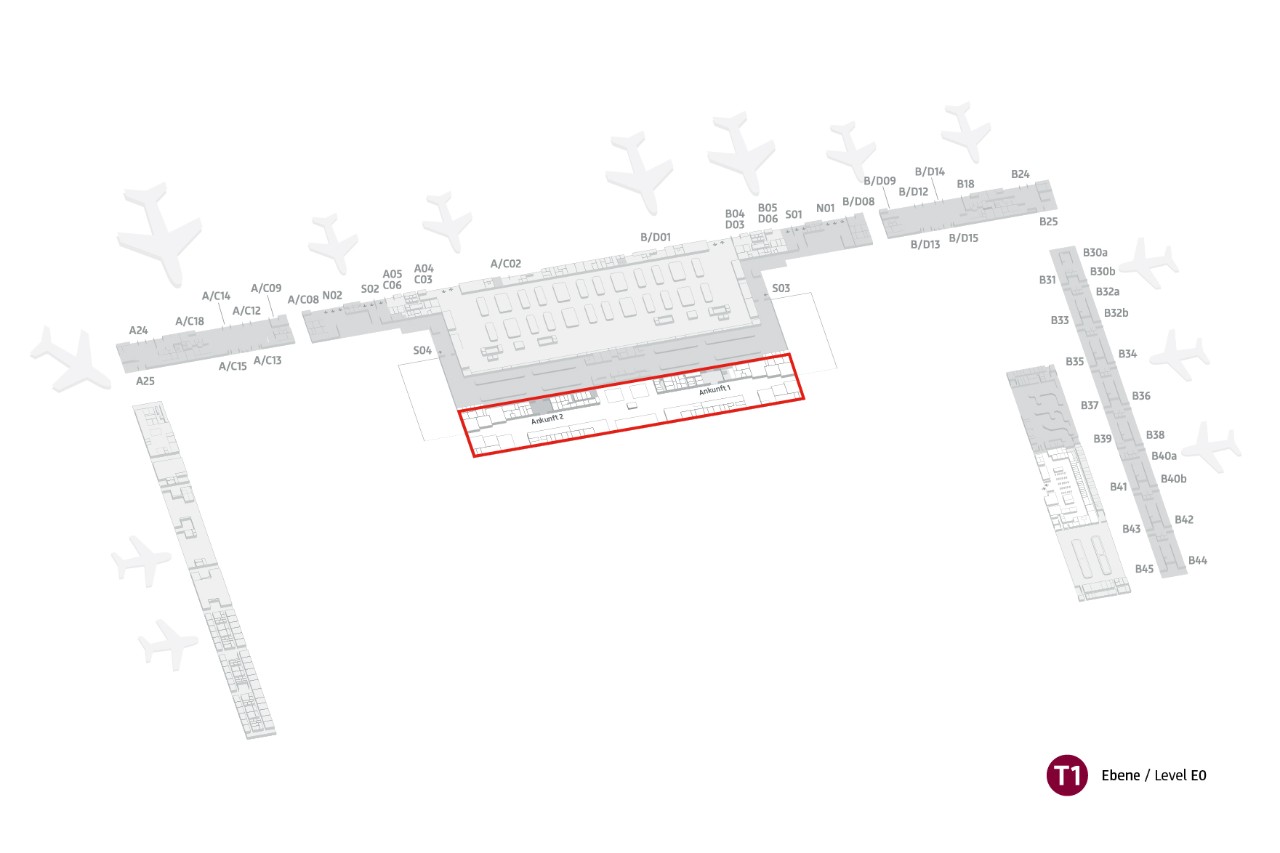 Site plan Baggage Tracing - Terminal 1, Level E0, between the elevators