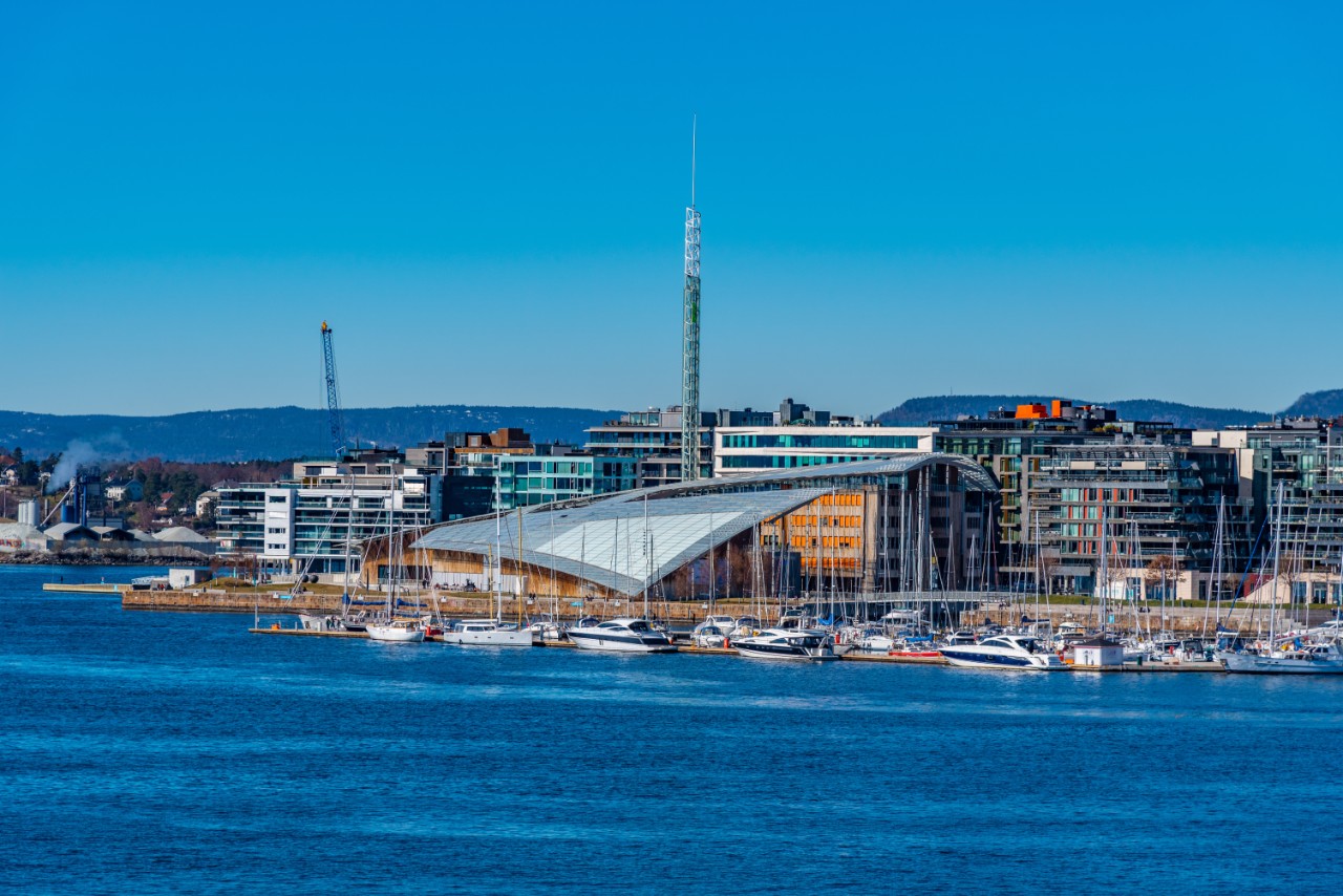 Astrup Fearnley Museum in Oslo by the water.