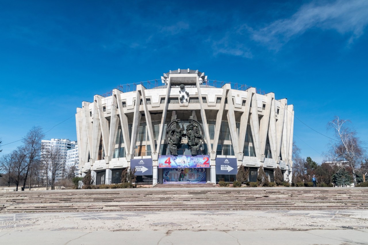 State circus, white architecture, empty square 