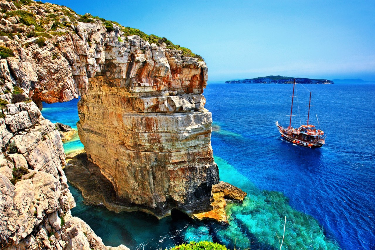 Paxos Island with rocky arch 