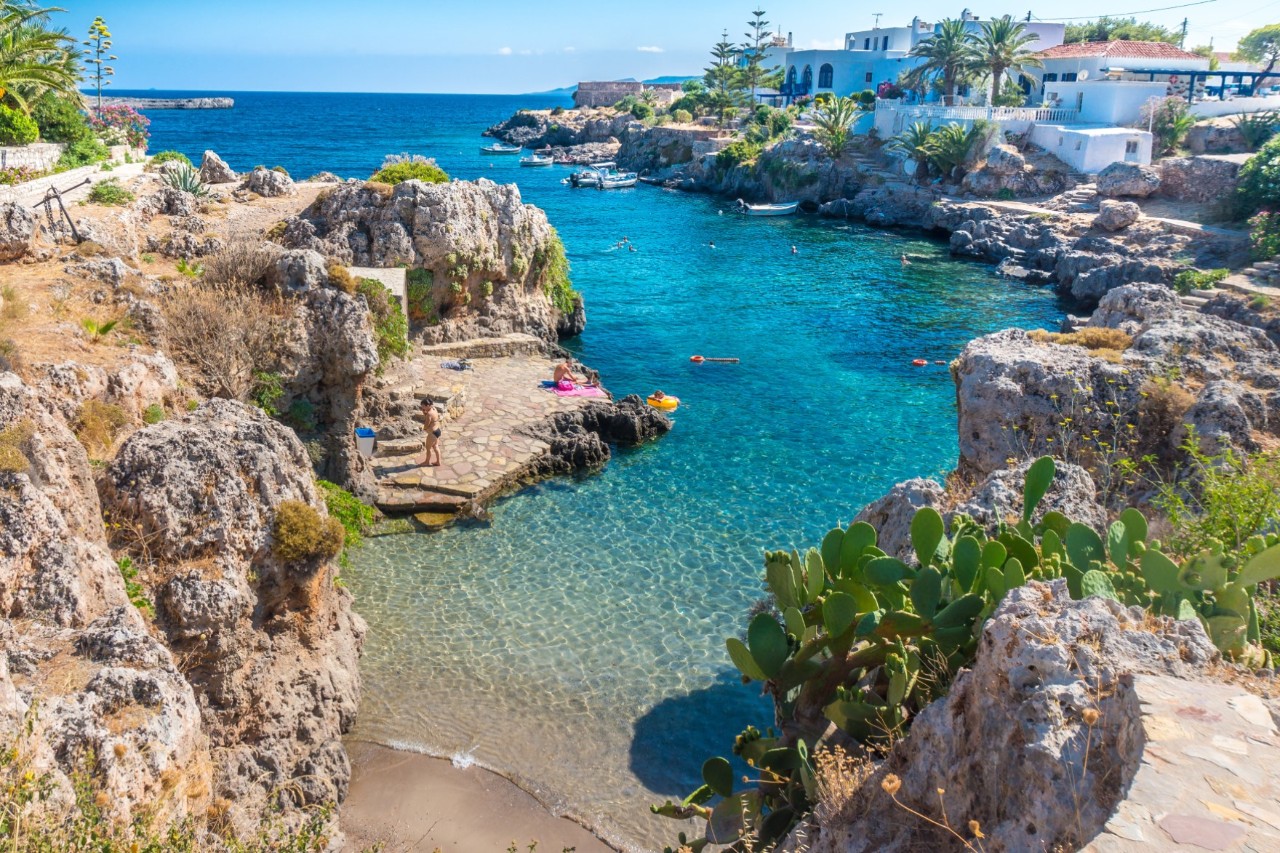 Kythira Island with beach, rocks and houses 