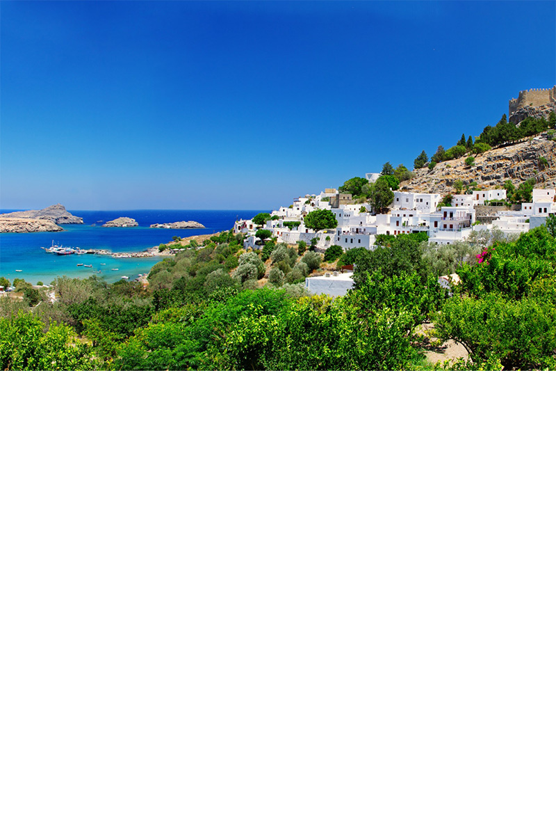  Houses on a hill on an island.
