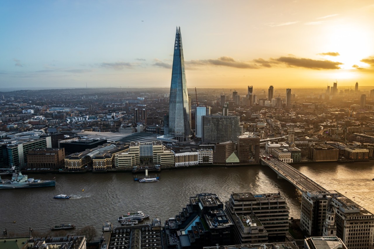 The Shard with Thames and London skyline in the foreground.