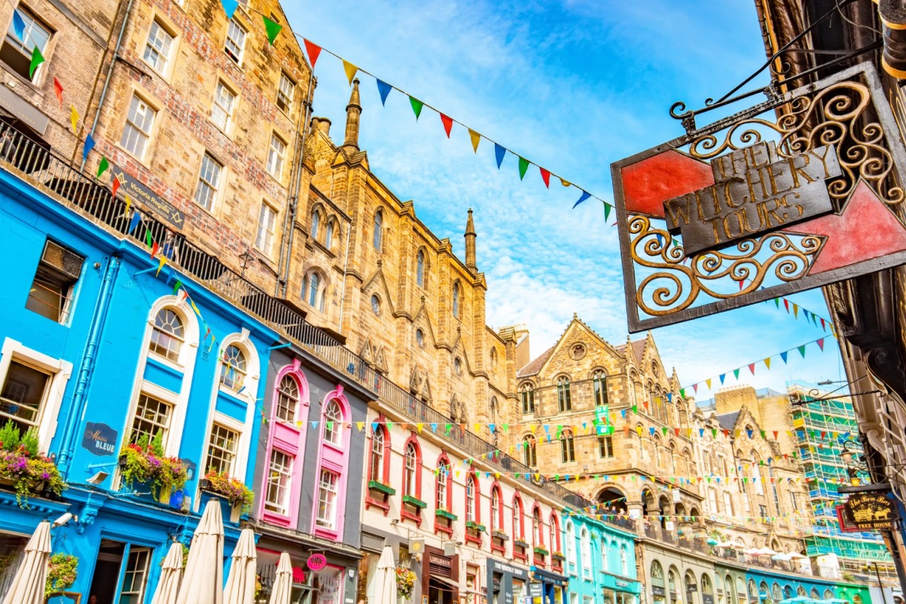 Houses with colorful stores in Victoria Street 