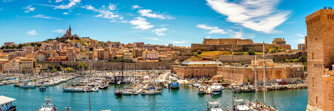 Marseille harbor with boats and old buildings