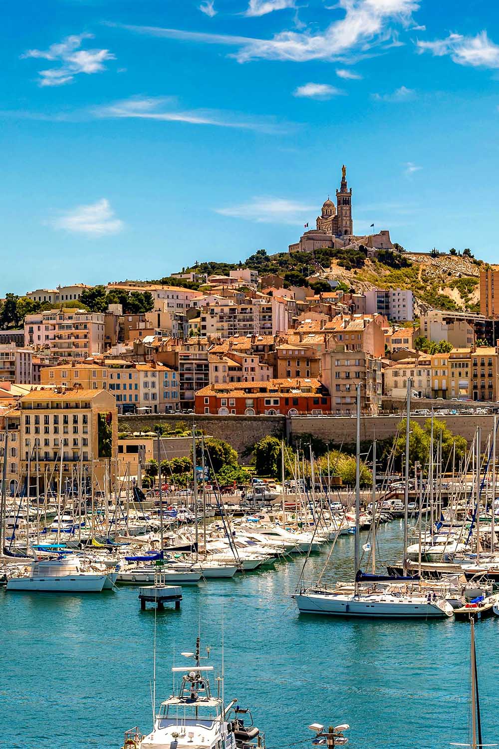 Marseille harbor with boats and old buildings