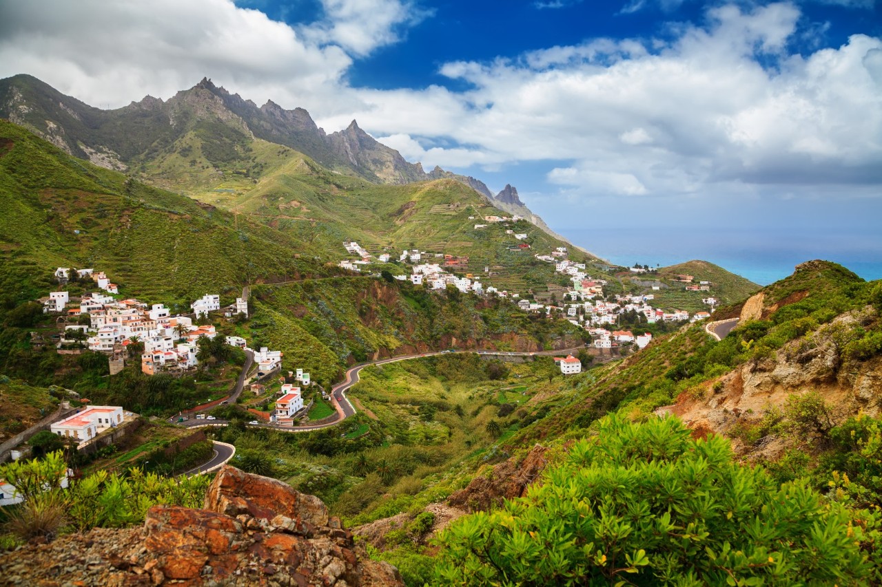 The village of Taganana in the mountains with houses and green vegetation 