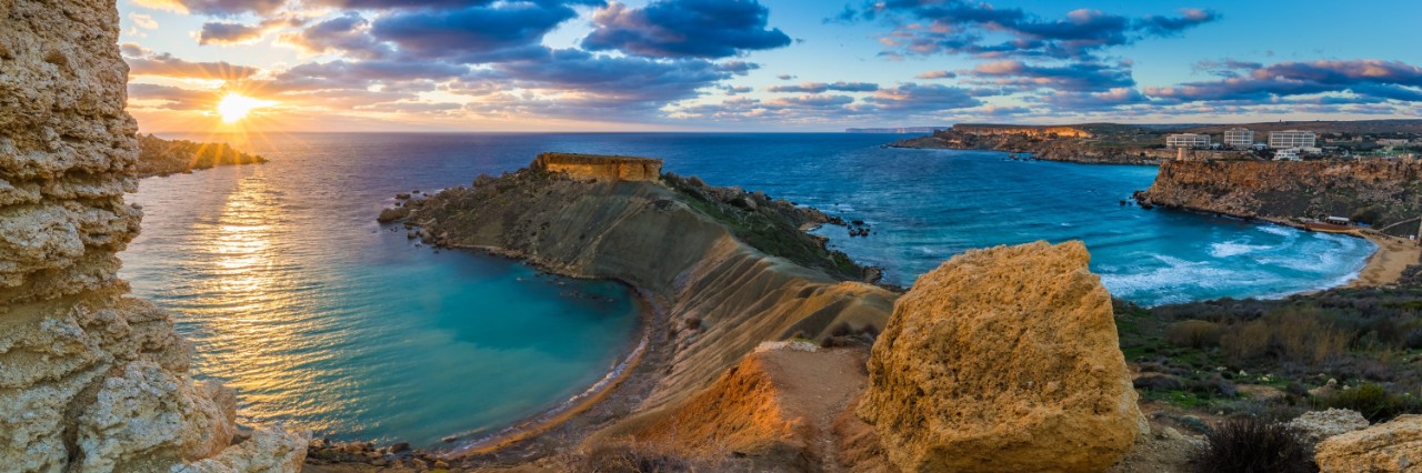 The coast of Malta at sunset