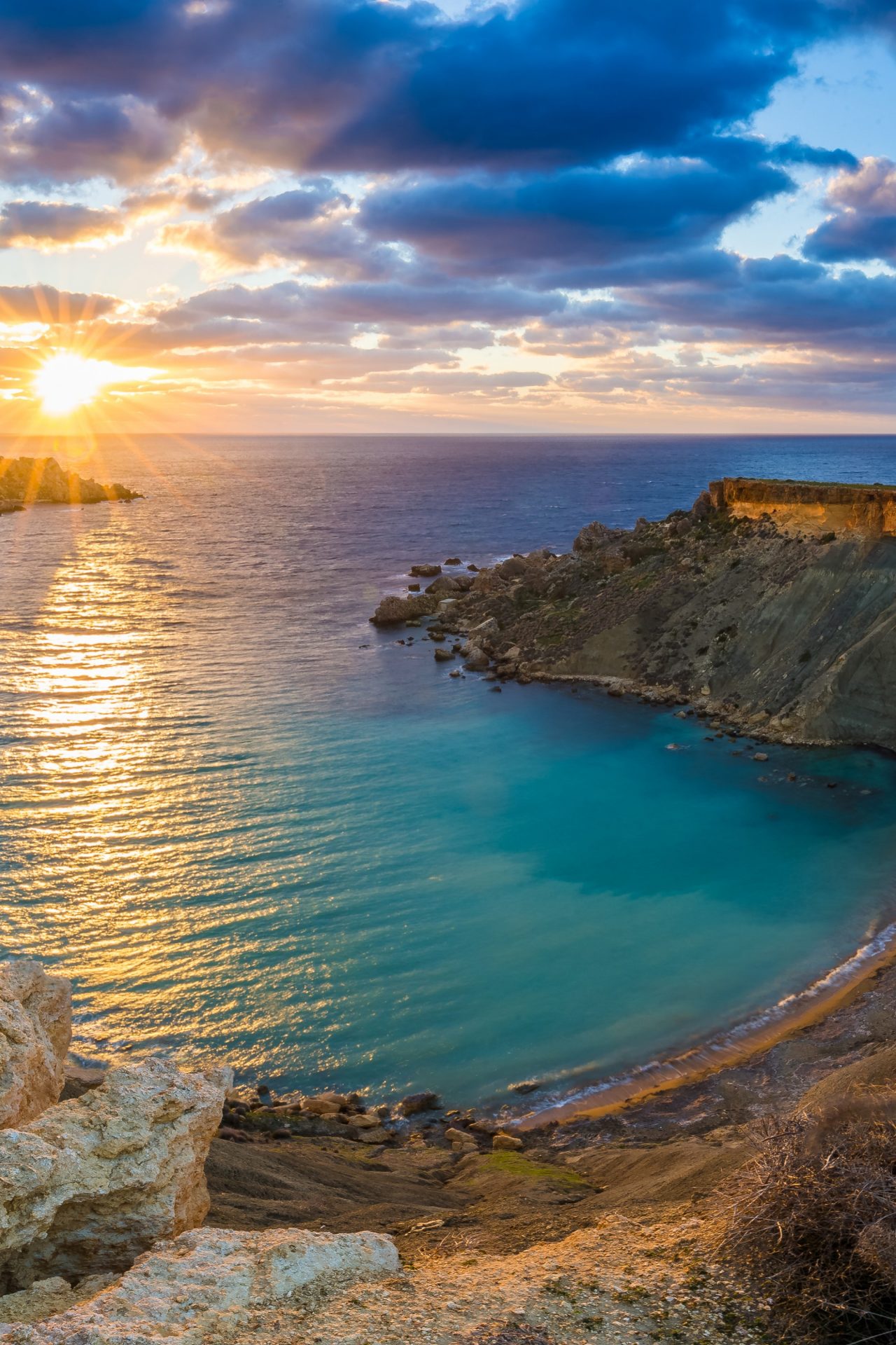 Rocky coastal landscape at sunset