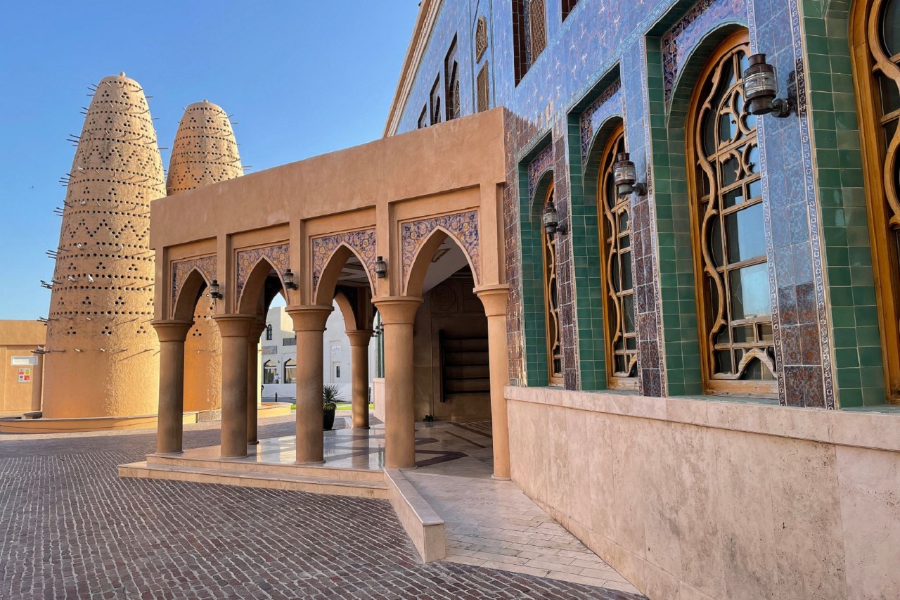 Katara Cultural Village with colorful houses and narrow alleys.