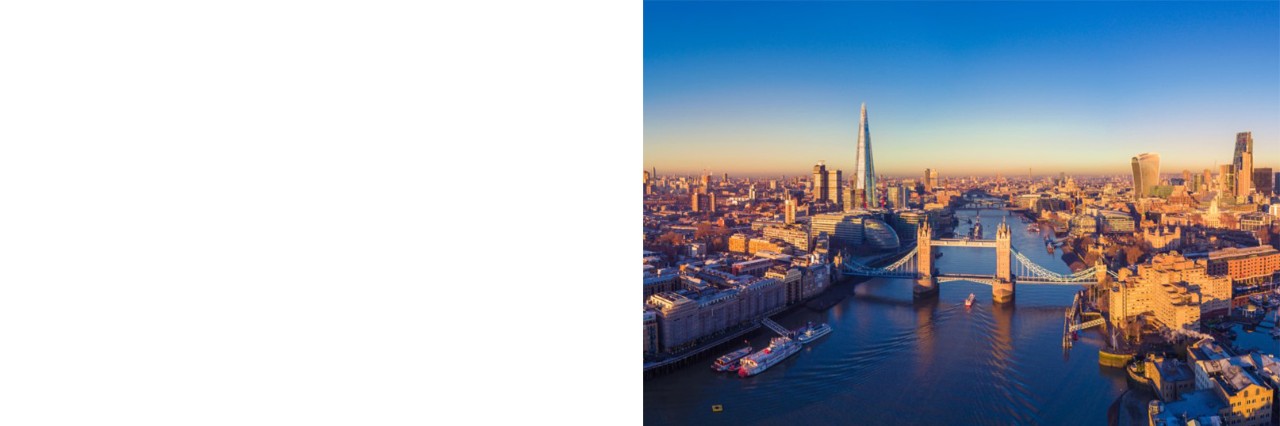 London cityscape with Thames, skyscrapers and distinctive skyline.