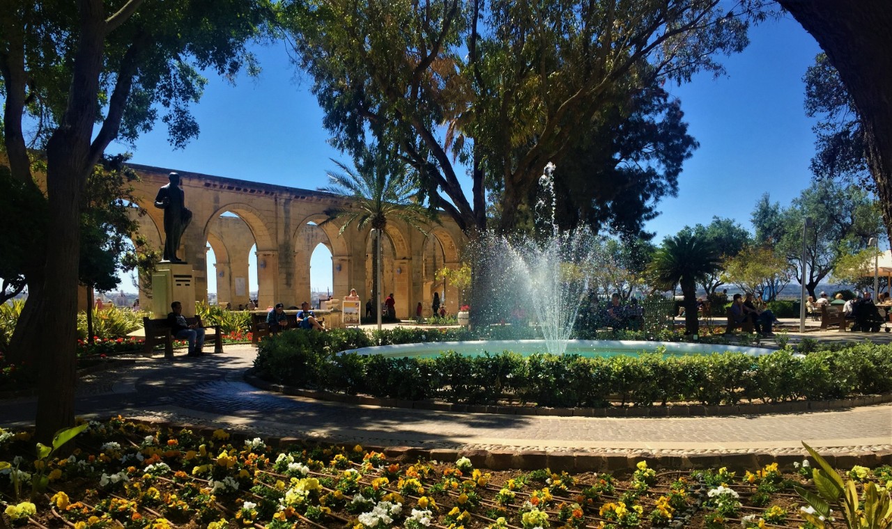 Upper Barrakka Gardens in Valletta with greenery near the old town.