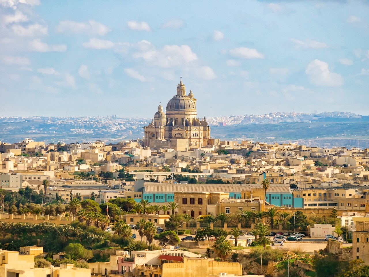 Monumental church with rotunda in Xewkija, landmark of Gozo island.