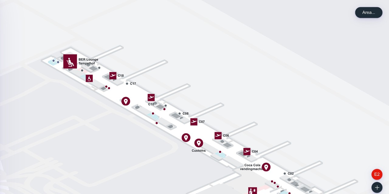 Bildschirmabgriff von der interaktiven Karte rund um die Lounge Tempelhof