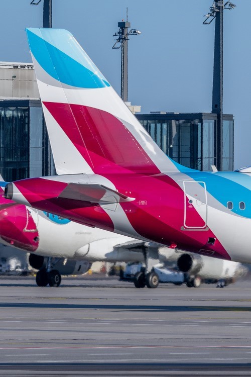 Tail units of Eurowings airplanes