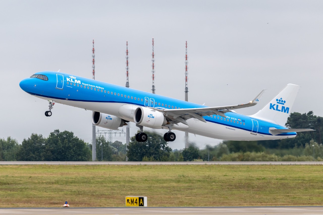 KLM airline aeroplane taking off.