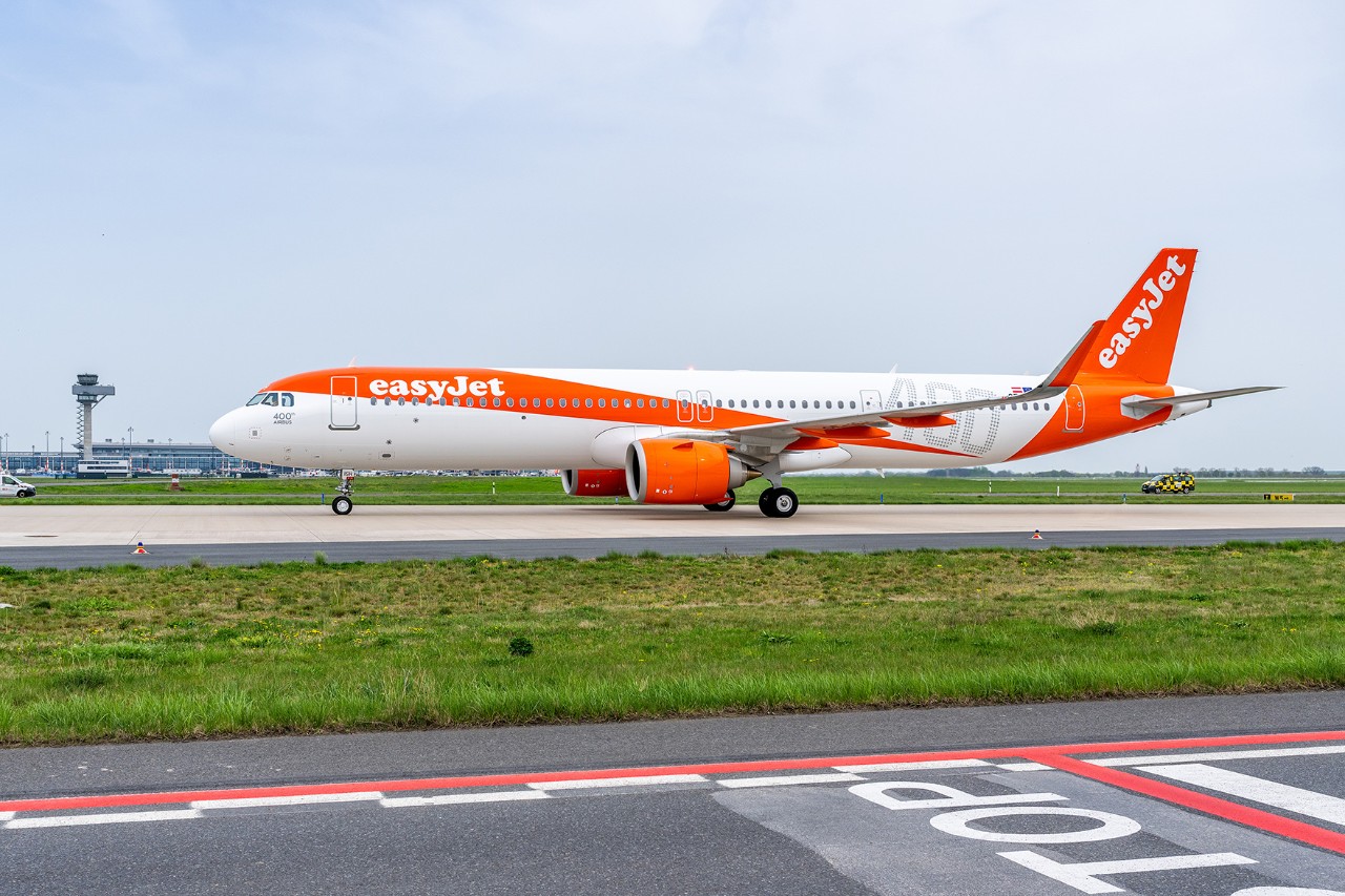 easyJet aircraft on the runway at BER