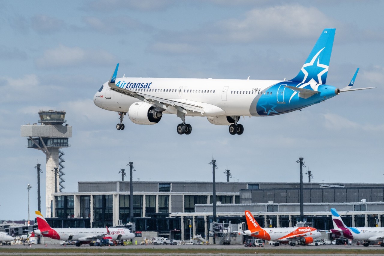 An Air Transat aircraft in the air