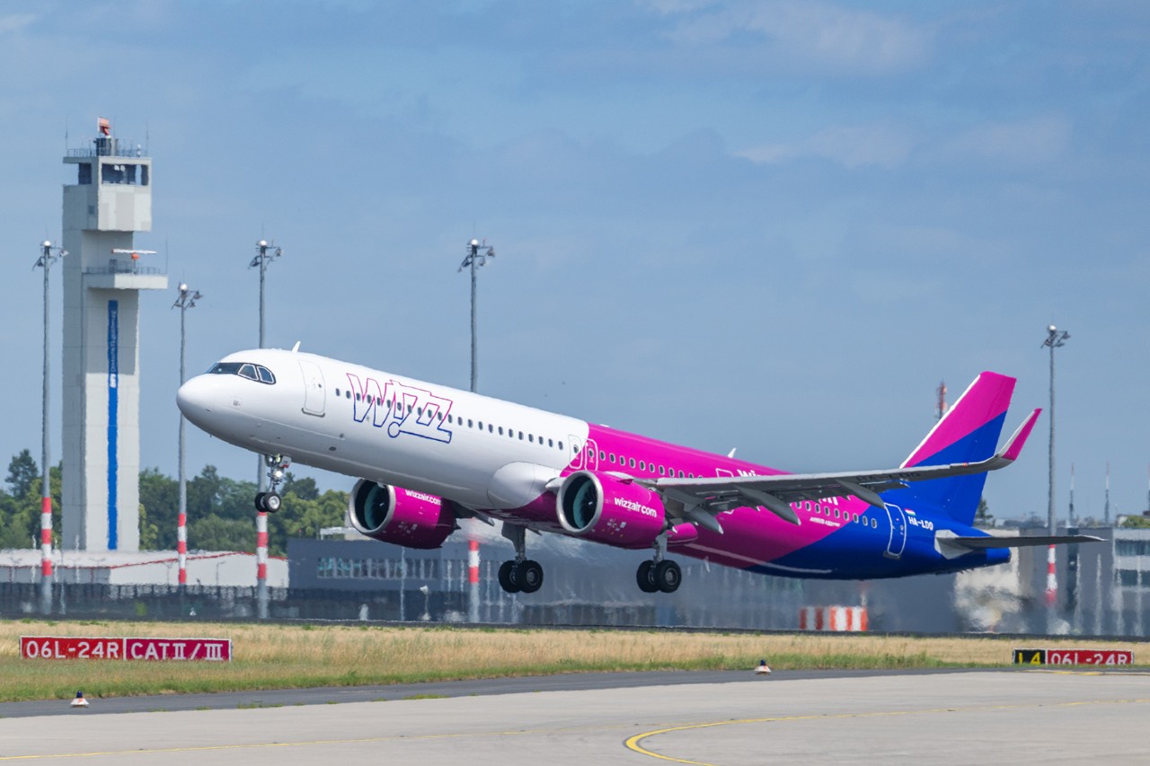 A Wizz Air aircraft taking off