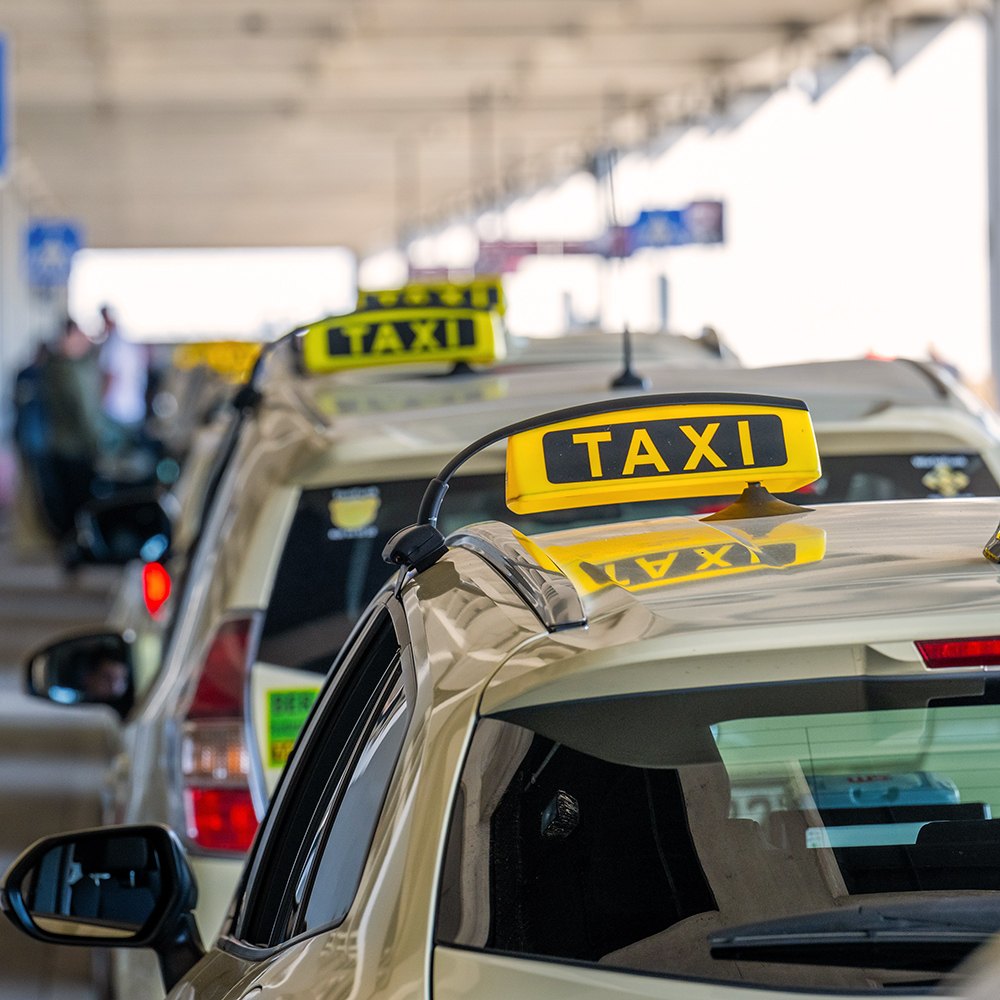 Waiting taxis in front of the terminal