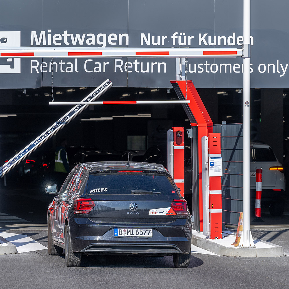 View of the entrance to the car hire centre